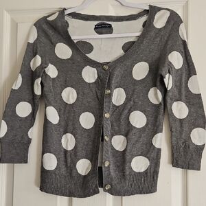 American Eagle Outfitters Gray and White Polka Dot Cardigan